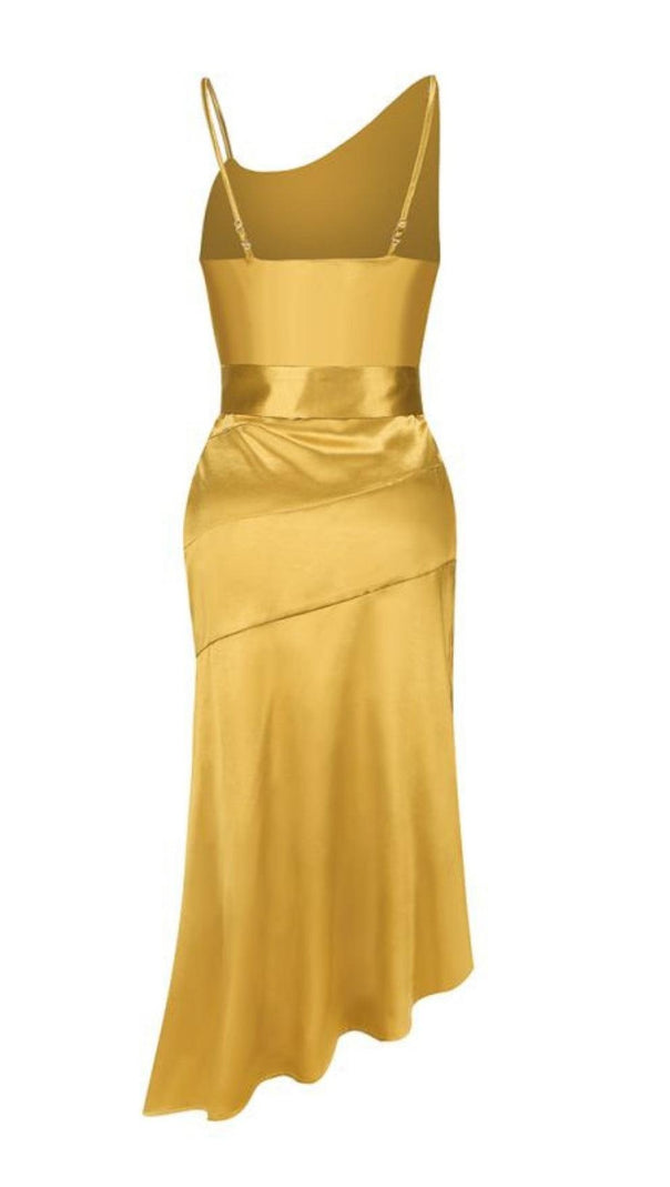 AIIZIE BANDAGE RUCHED MIDI DRESS IN GOLD - product image