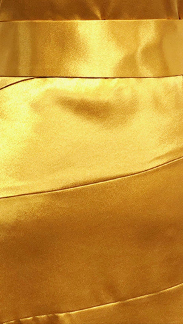 AIIZIE BANDAGE RUCHED MIDI DRESS IN GOLD - product image