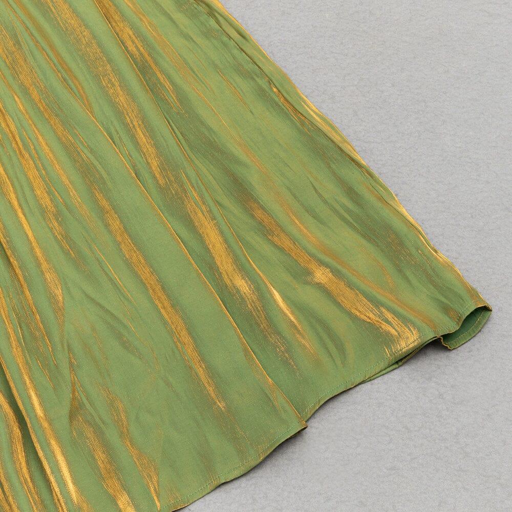 AIIZIE GREEN LOW-CUT PUFF SLEEVE PLEATED LOOSE DRESS - product image