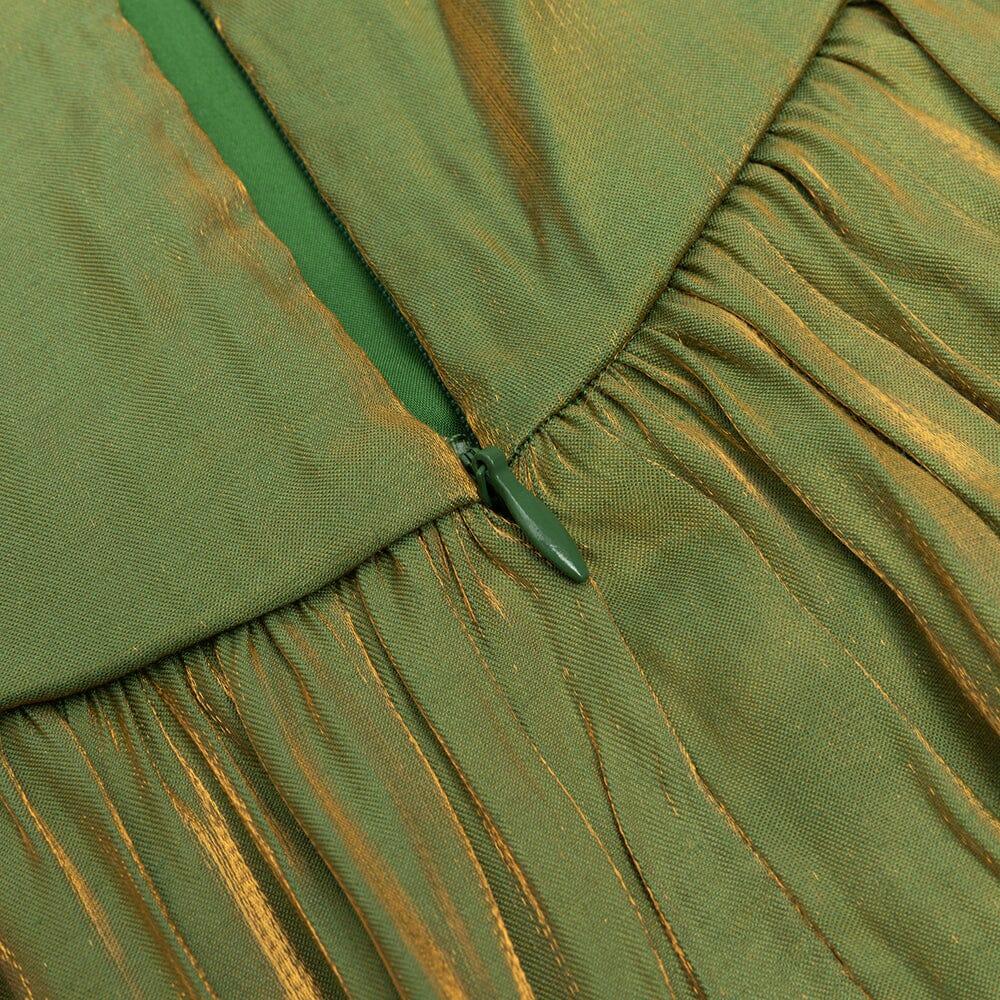 AIIZIE GREEN LOW-CUT PUFF SLEEVE PLEATED LOOSE DRESS - product image