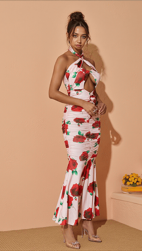 Charlotte Neckholder-Maxikleid mit Rosenprint