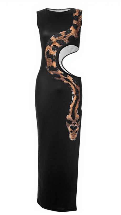 ABITO LUNGO CON STAMPA SERPENTE E TAGLIO NABILA