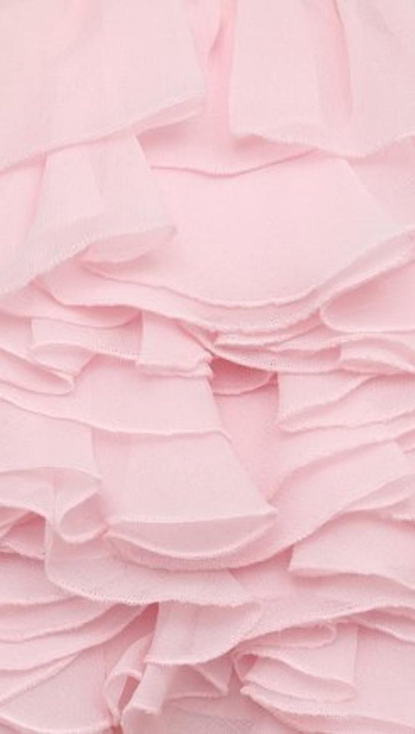 AIIZIE FRILL BARDOT MINI DRESS IN BABY PINK - product image
