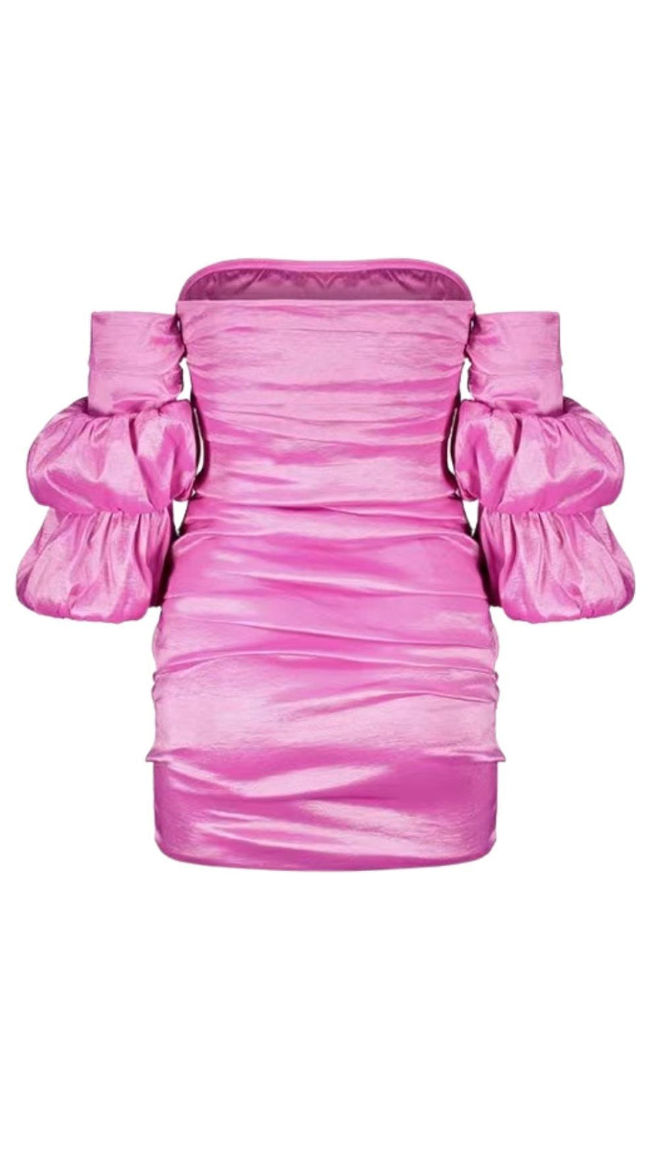 MINI ABITO BARDOT IN RASO ROSA SHOCK