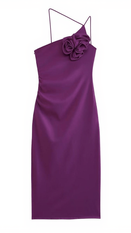 ABITO MIDI BEGONIA CON FIORI E LACCI VIOLA