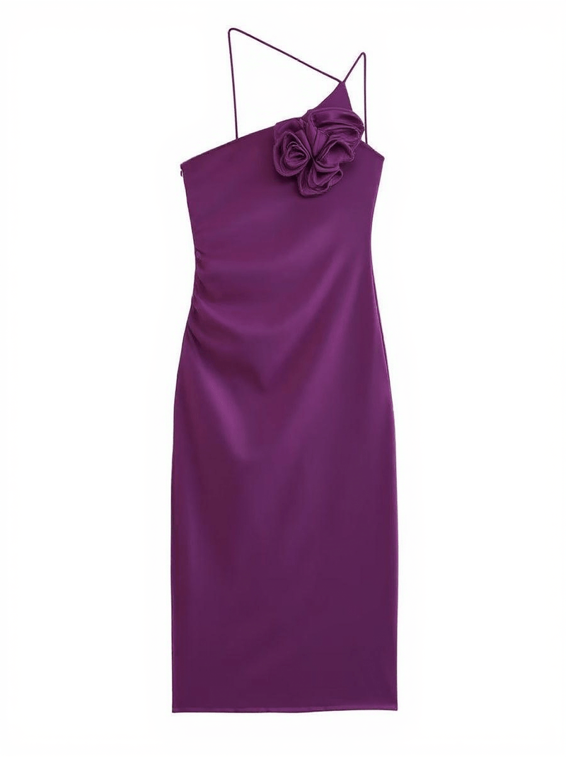 Begonia Lace Up Flower Midi Dress In Purple