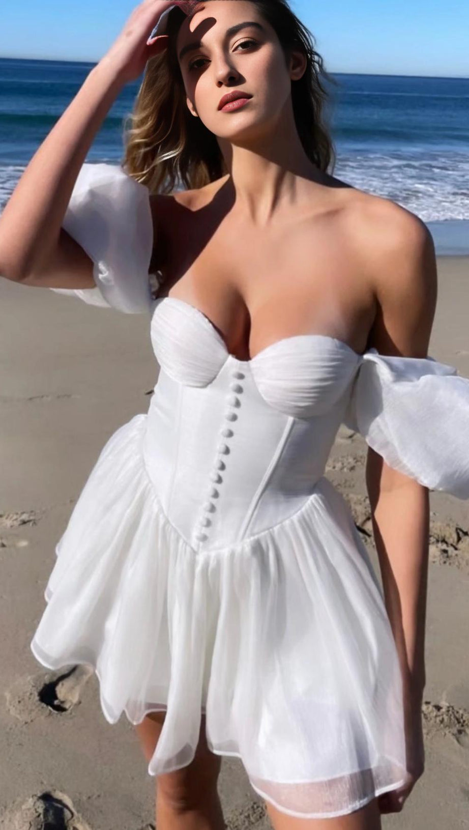 MINI ABITO CON CORSETTO E MANICHE A SBUFFO