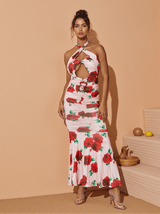 Charlotte Halterneck Rose Printed Maxi Dress