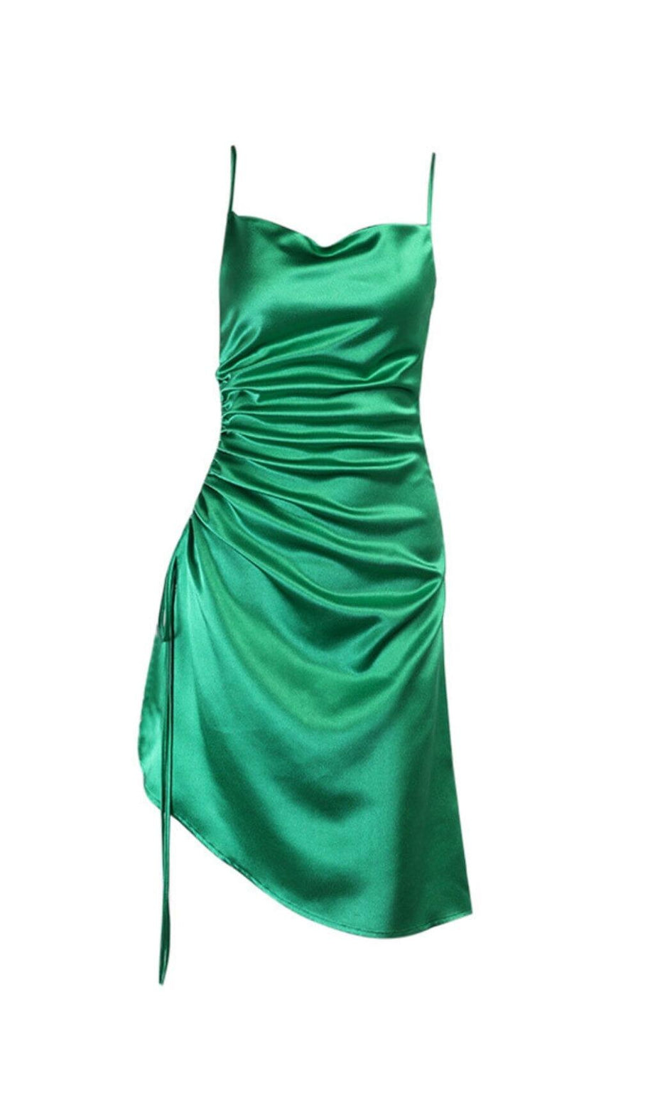 ABITO IN RASO VERDE MONTEGO CON SPACCHI LATERALI