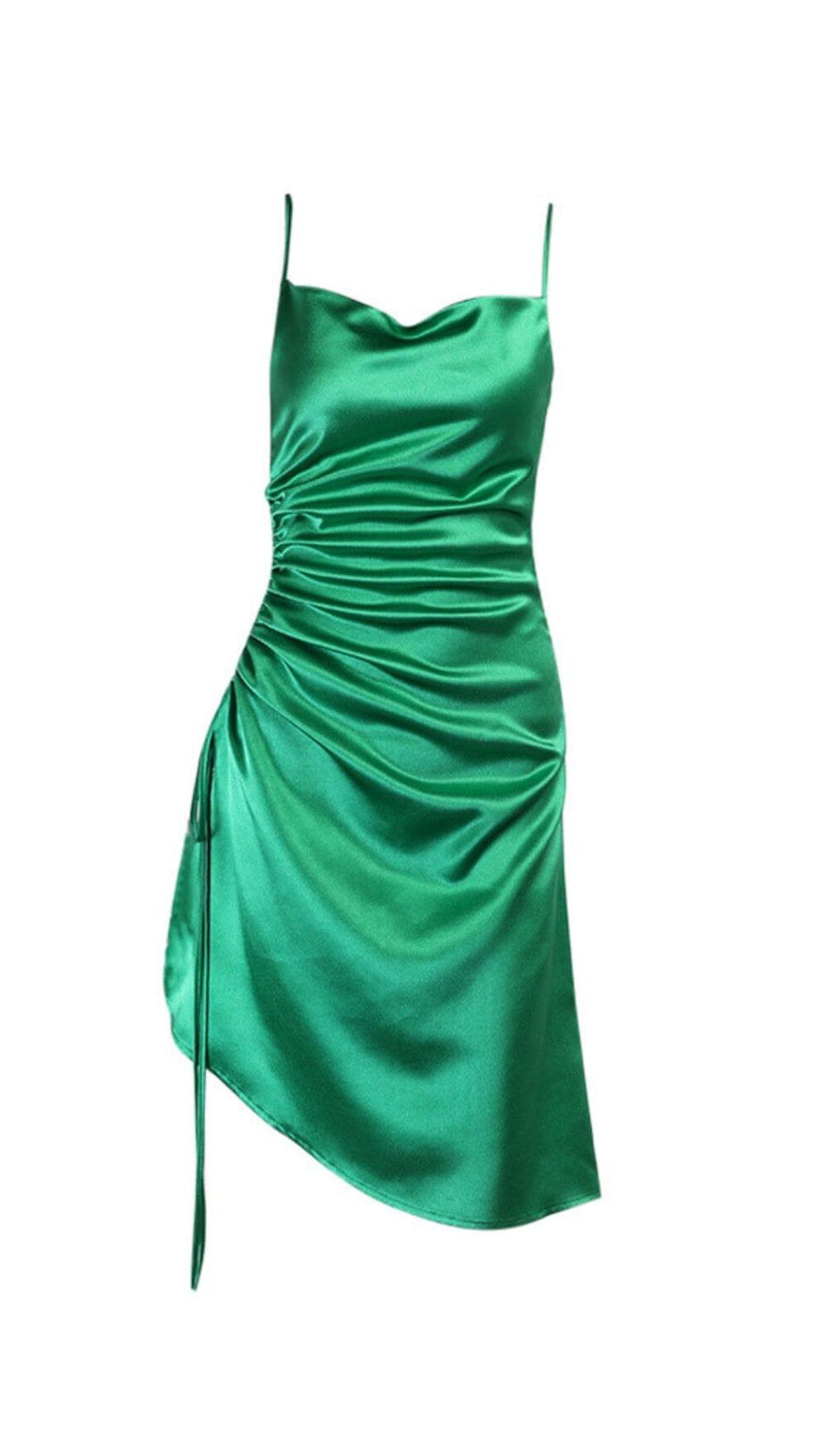 MONTEGO GREEN SATIN SIDE SLIT DRESS
