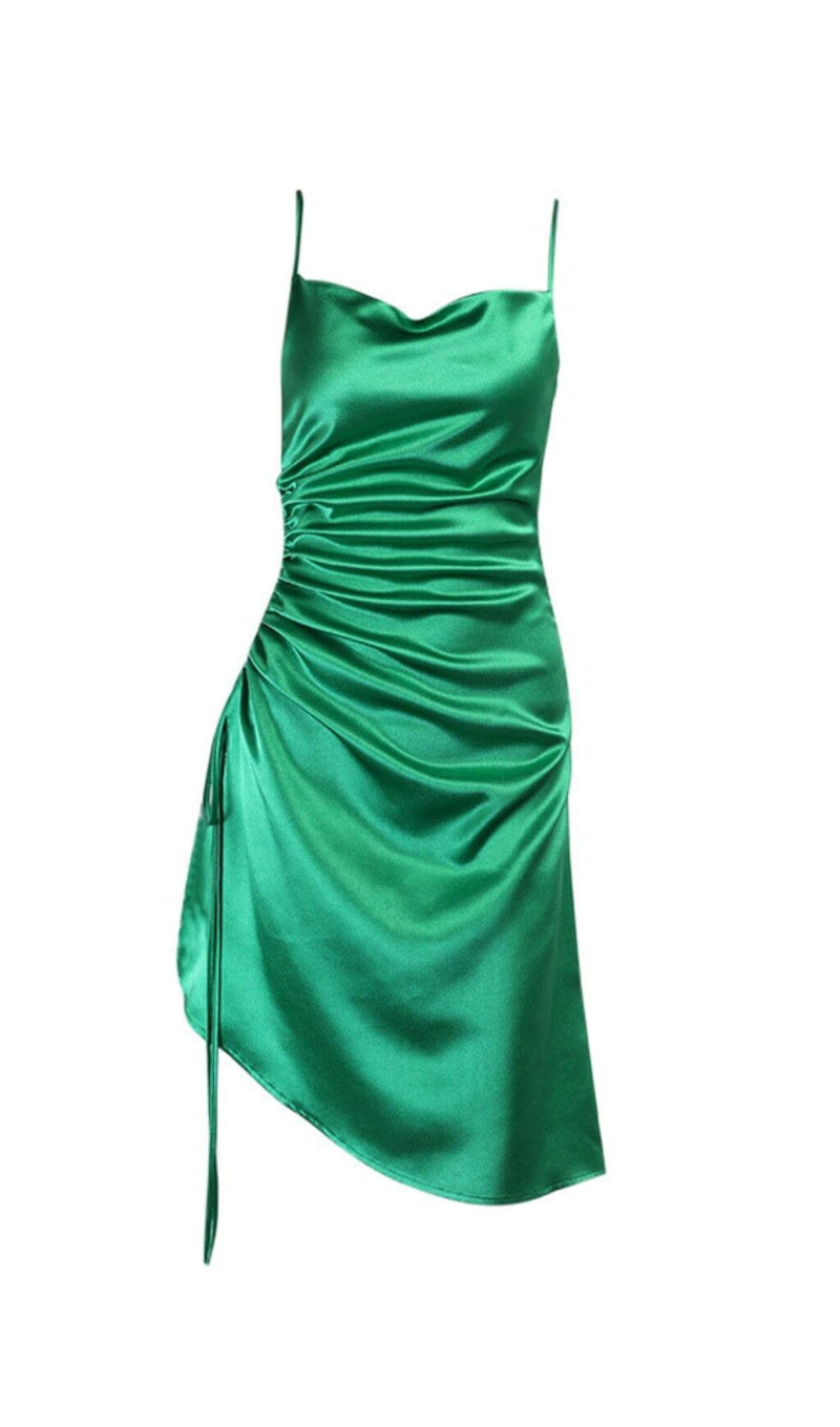 MONTEGO GREEN SATIN SIDE SLIT DRESS