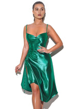 MONTEGO GREEN SATIN SIDE SLIT DRESS