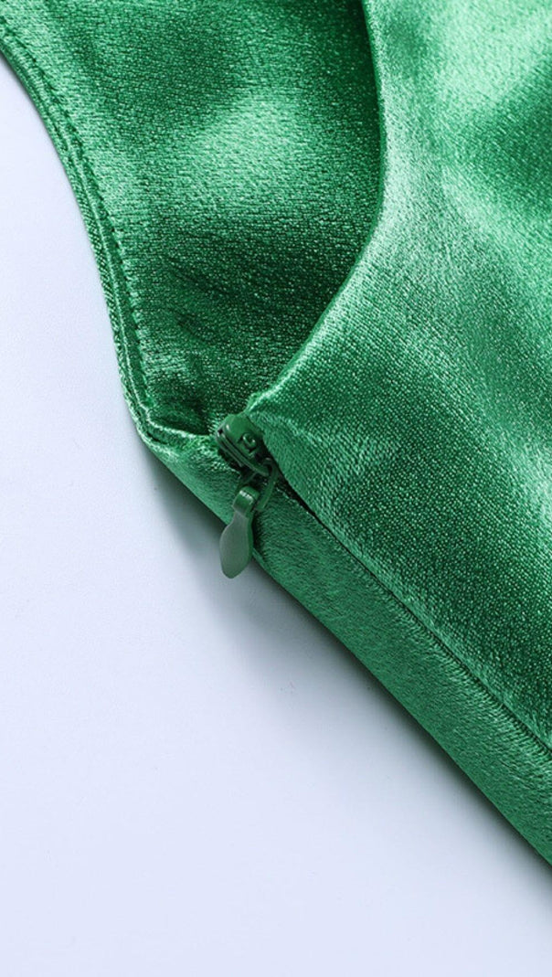 AIIZIE MONTEGO GREEN SATIN SIDE SLIT DRESS - product image