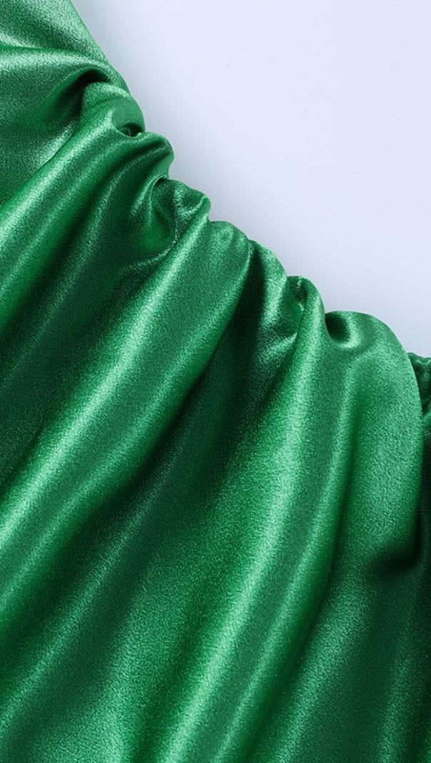 AIIZIE MONTEGO GREEN SATIN SIDE SLIT DRESS - product image
