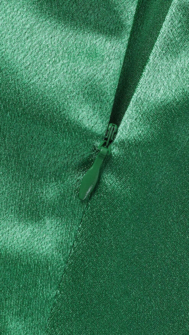 AIIZIE MONTEGO GREEN SATIN SIDE SLIT DRESS - product image