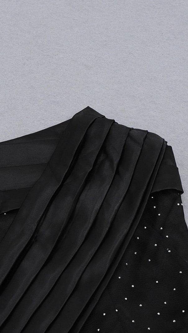 AIIZIE HOLLY BLACK CRYSTALLIZED CORSET HIGH SLIT SATIN GOWN - product image