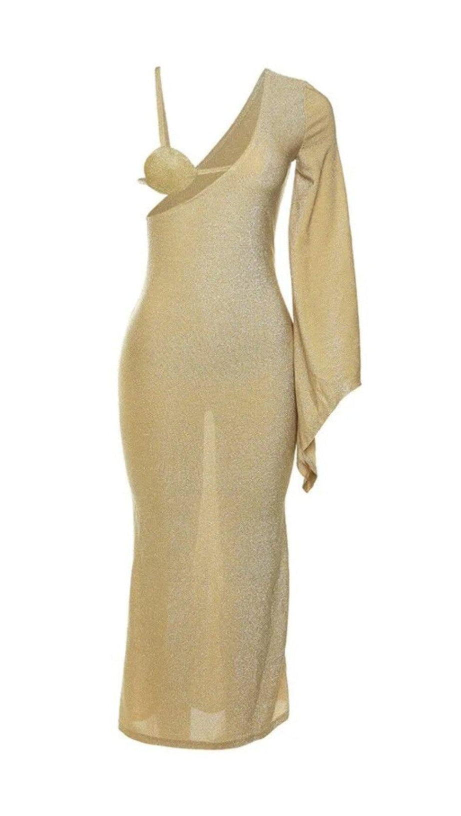 FULL SLEEVES BODY-SHAPING LACE-UP HOLLOW OUT MAXI DRESS