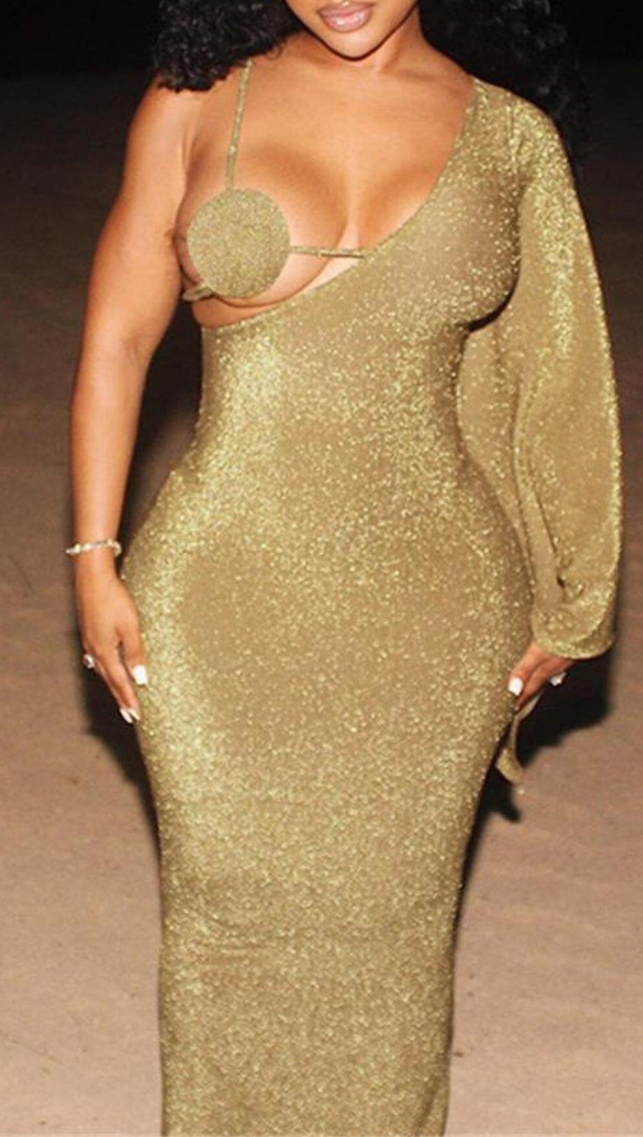 FULL SLEEVES BODY-SHAPING LACE-UP HOLLOW OUT MAXI DRESS