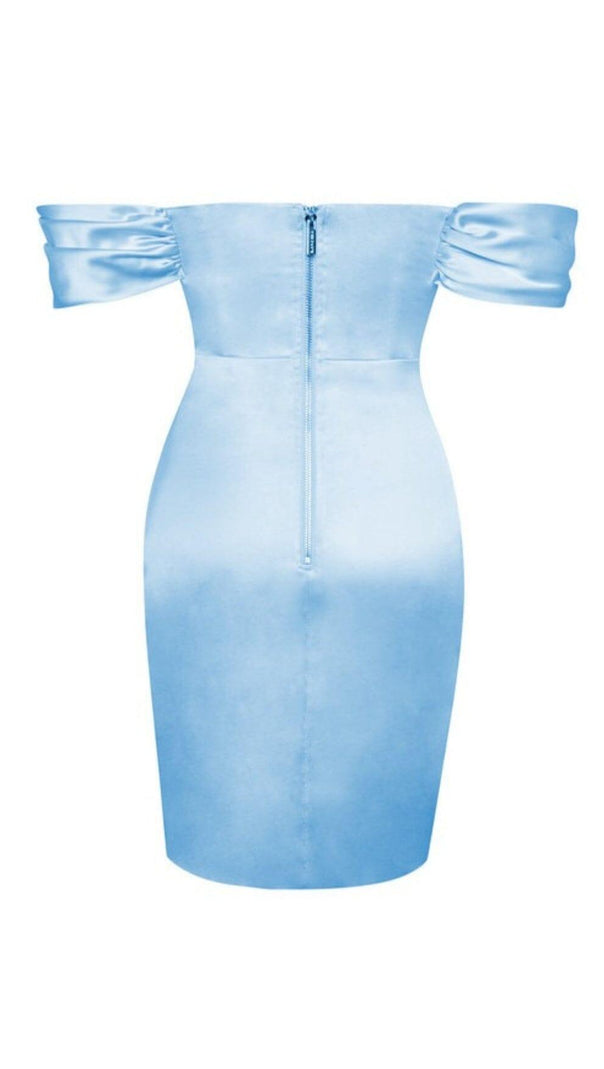 AIIZIE BABY BLUE OFF SHOULDER SATIN CORSET DRESS - product image