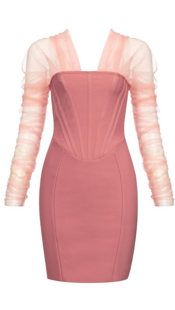 AIIZIE OFF SHOULDER MESH MINI DRESS IN PINK - product image