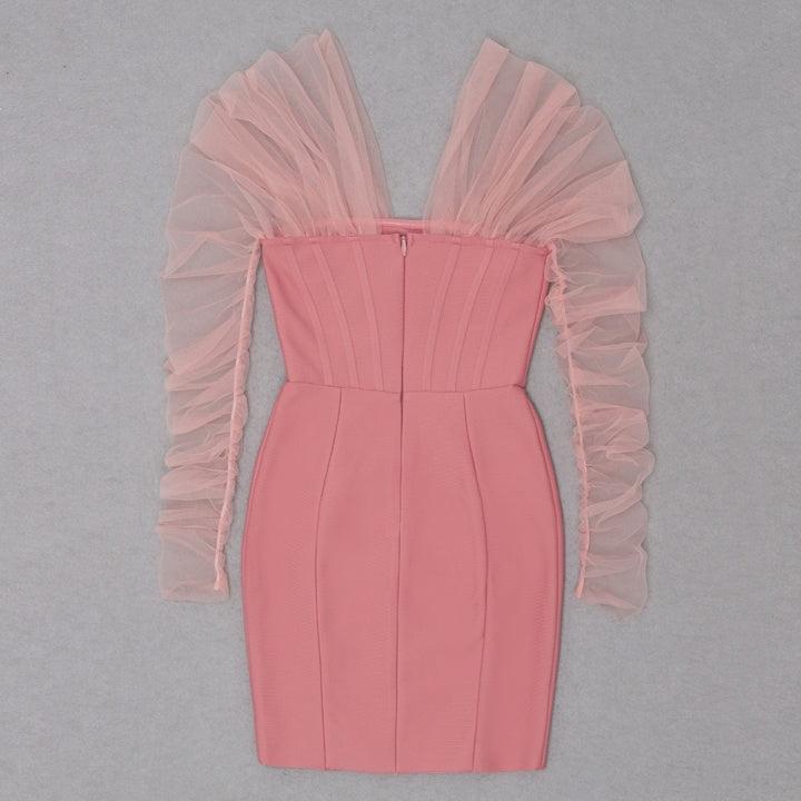 OFF SHOULDER MESH MINI DRESS IN PINK