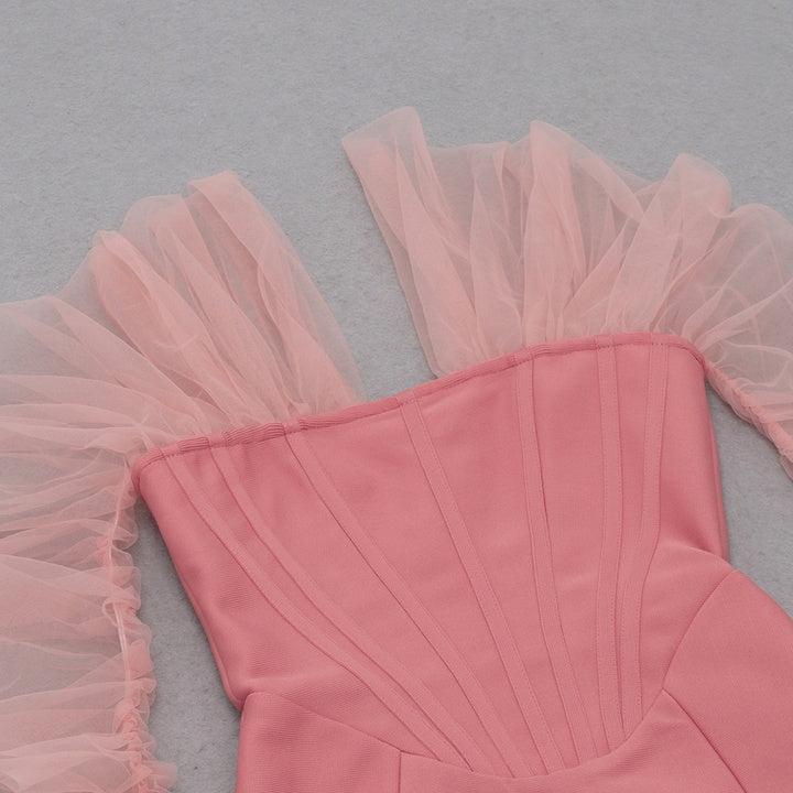 OFF SHOULDER MESH MINI DRESS IN PINK