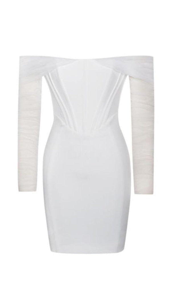 ZOFIA WEISSES OFF-SHOULDER-KORSETT-KLEID MIT NETZÄRMELN