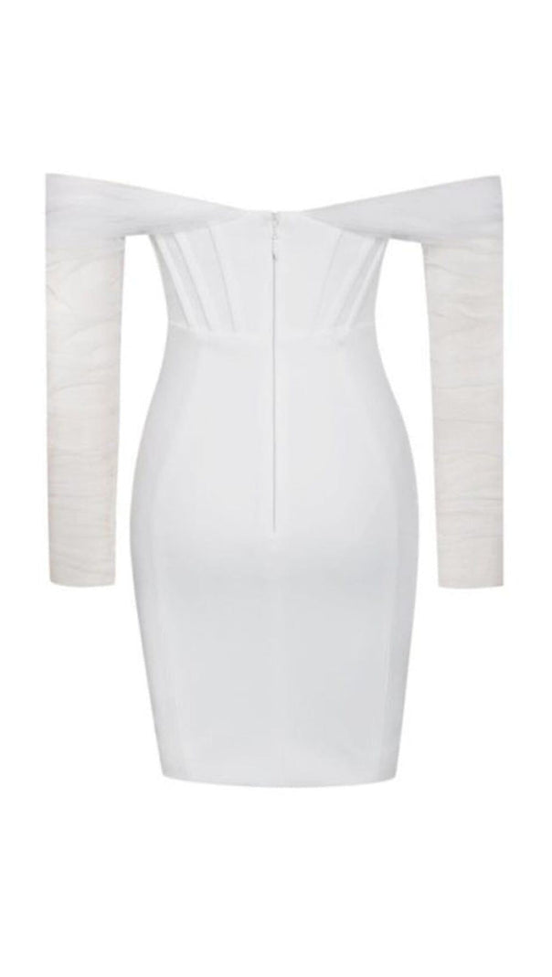 ZOFIA WEISSES OFF-SHOULDER-KORSETT-KLEID MIT NETZÄRMELN