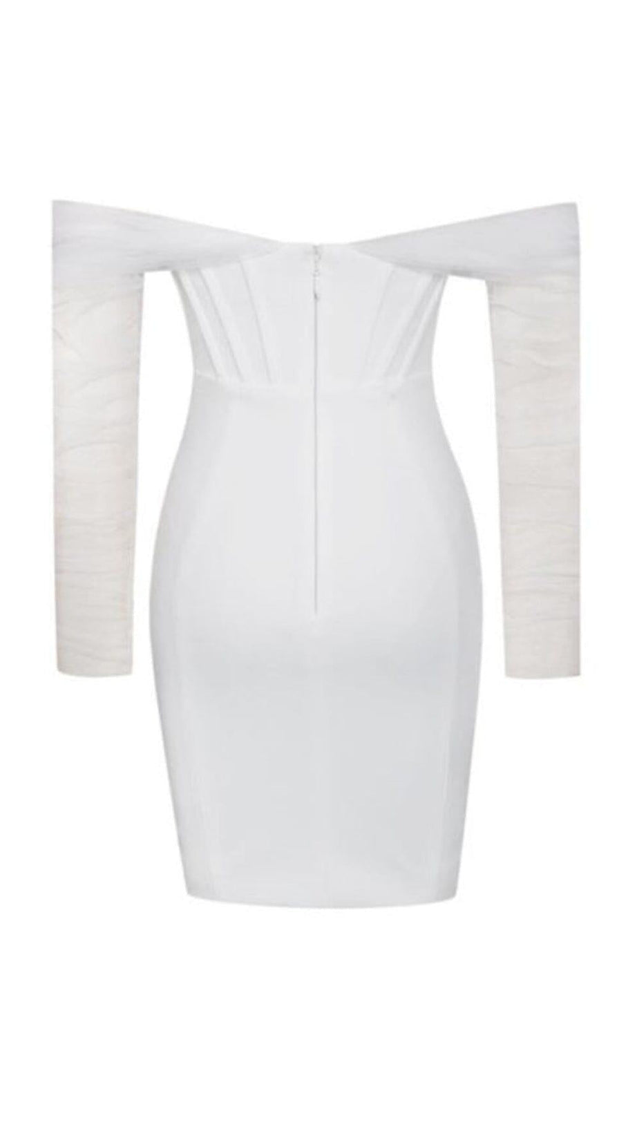 ZOFIA WHITE OFF SHOULDER MESH SLEEVE CORSET DRESS