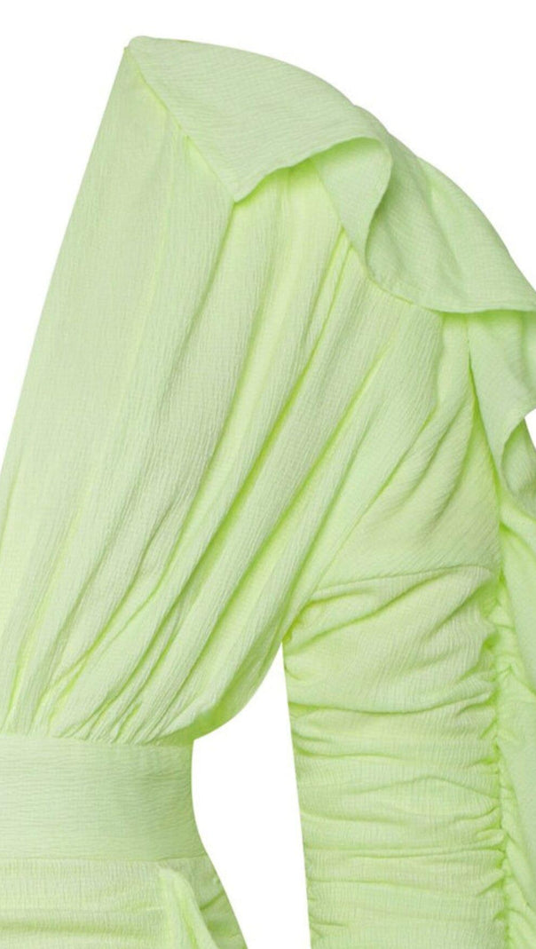 AIIZIE SAMARA YELLOW DRAPING RUFFLE SLEEVE DRESS - product image