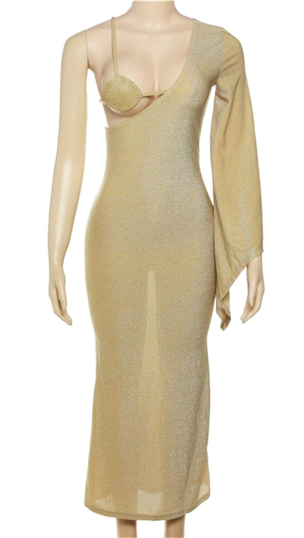 AIIZIE FULL SLEEVES BODY-SHAPING LACE-UP HOLLOW OUT MAXI DRESS - product image