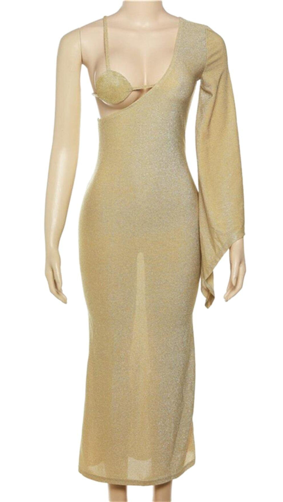 FULL SLEEVES BODY-SHAPING LACE-UP HOLLOW OUT MAXI DRESS