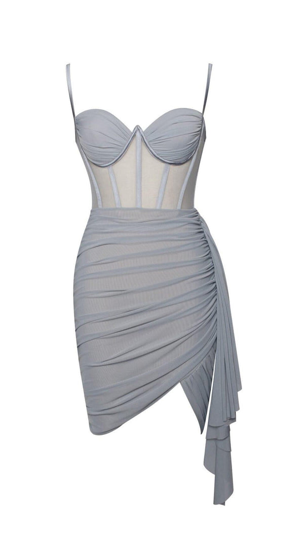 AIIZIE YOLIE GREY RUCHED DRAPING MESH CORSET DRESS - product image
