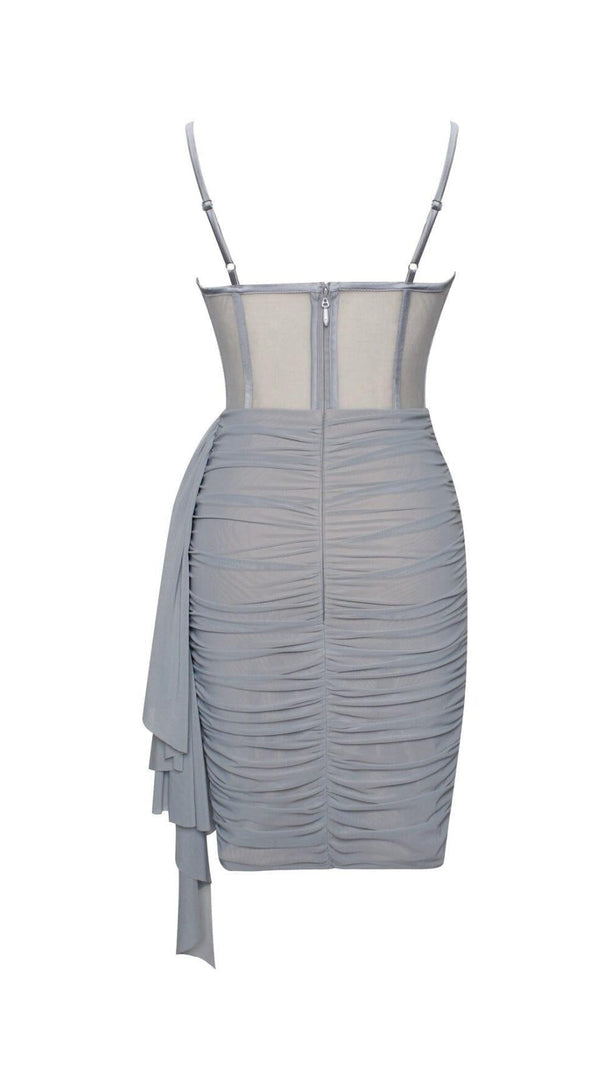 AIIZIE YOLIE GREY RUCHED DRAPING MESH CORSET DRESS - product image