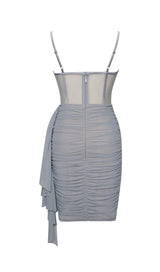 YOLIE GREY RUCHED DRAPING MESH CORSET DRESS