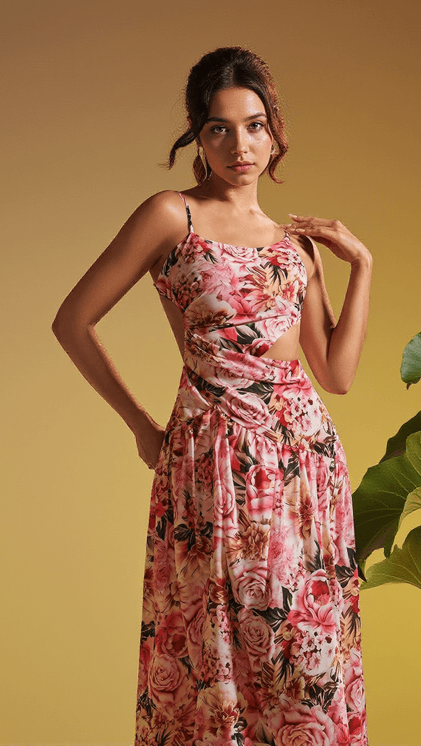 AIIZIE ACIE SPAGHETTI FLORAL PRINT MIDI DRESS - product image