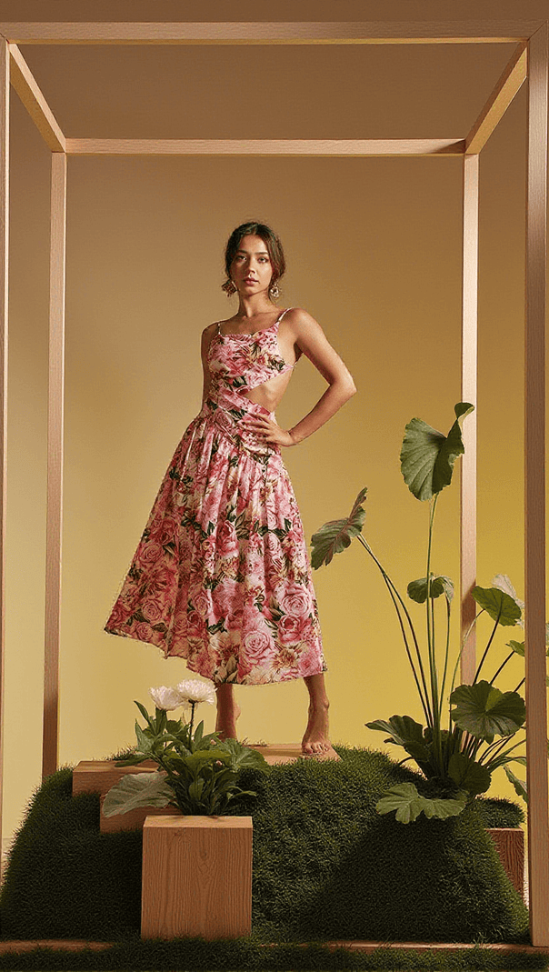 AIIZIE ACIE SPAGHETTI FLORAL PRINT MIDI DRESS - product image