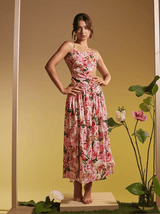 Acie Spaghetti Floral Print Midi Dress