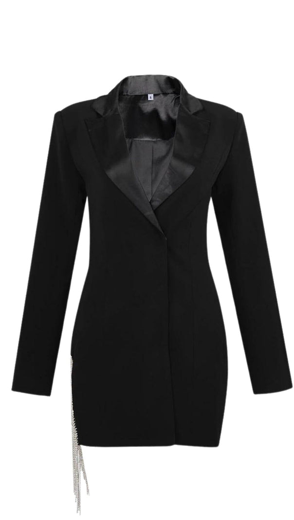 AIIZIE FREYA BLACK CRYSTAL FRINGE BLAZER DRESS - product image