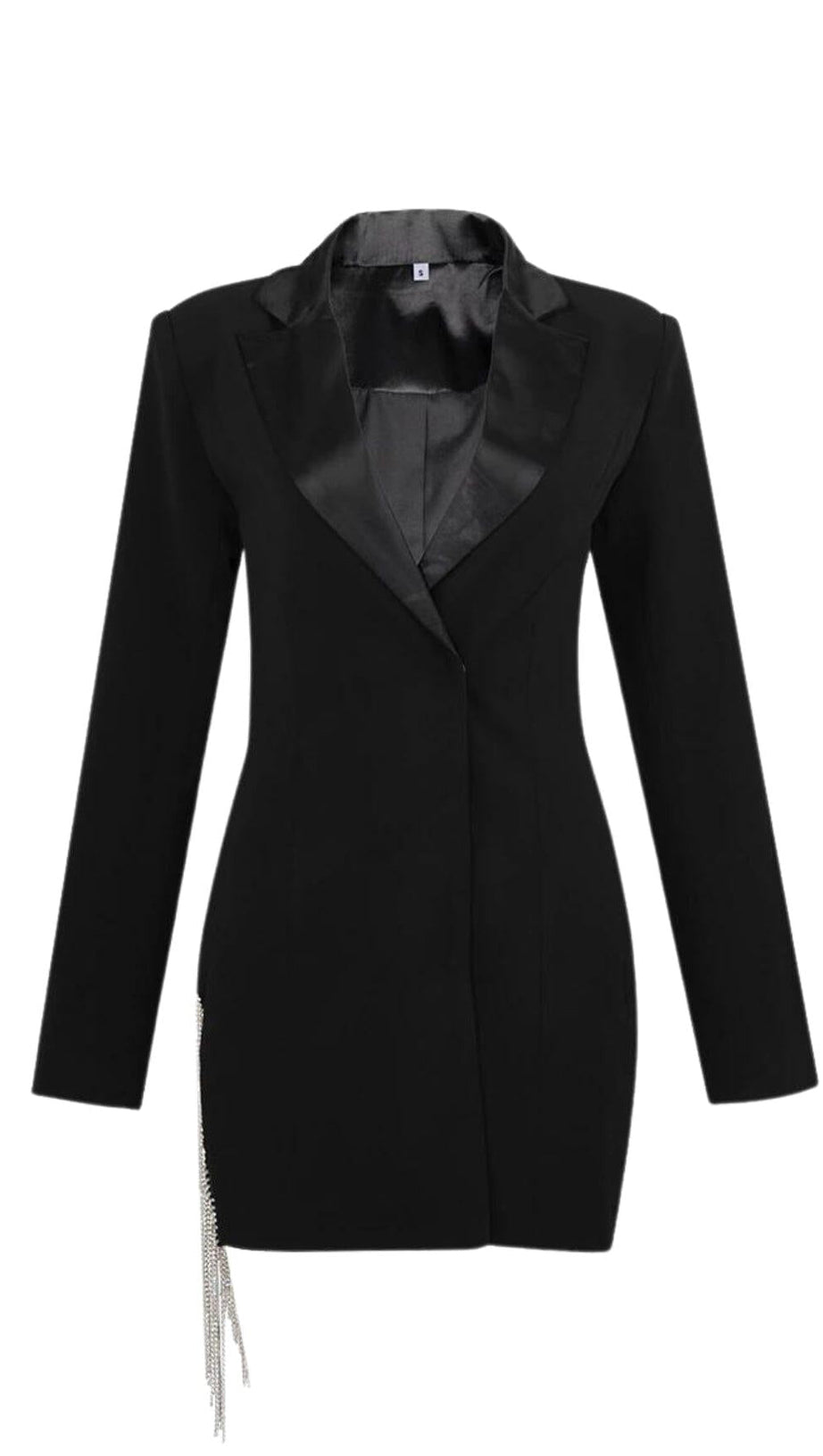 FREYA BLACK CRYSTAL FRINGE BLAZER DRESS