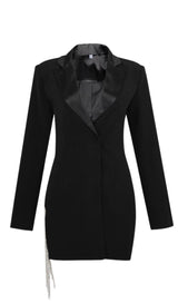 FREYA BLACK CRYSTAL FRINGE BLAZER DRESS