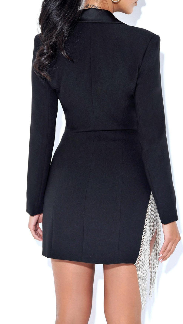 AIIZIE FREYA BLACK CRYSTAL FRINGE BLAZER DRESS - product image