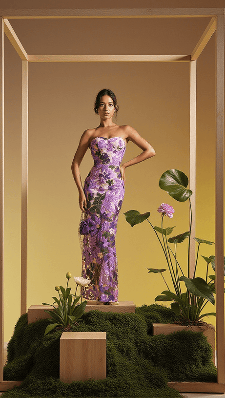 NAKOA STRAPLESS SEQUIN EMBROIDERED MAXI DRESS