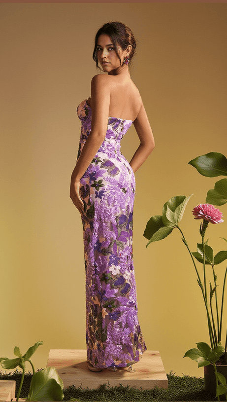 NAKOA STRAPLESS SEQUIN EMBROIDERED MAXI DRESS