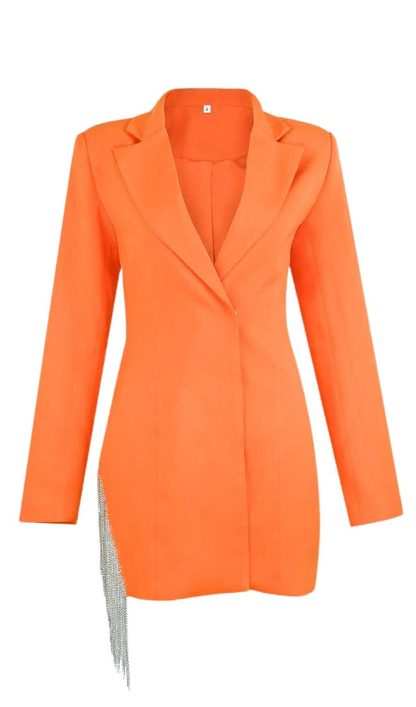 FREYA ORANGE CRYSTAL FRINGE BLAZER DRESS