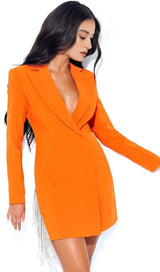 FREYA ORANGE CRYSTAL FRINGE BLAZER DRESS