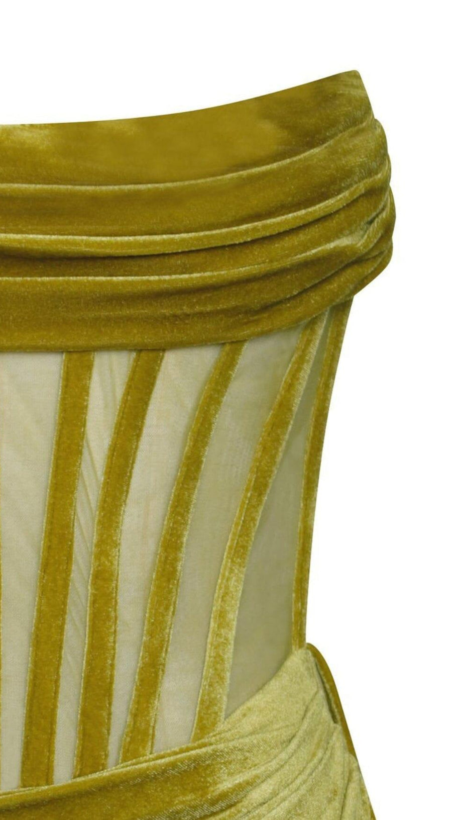 PRIYA GOLD DRAPING CORSET HIGH SLIT VELVET GOWN