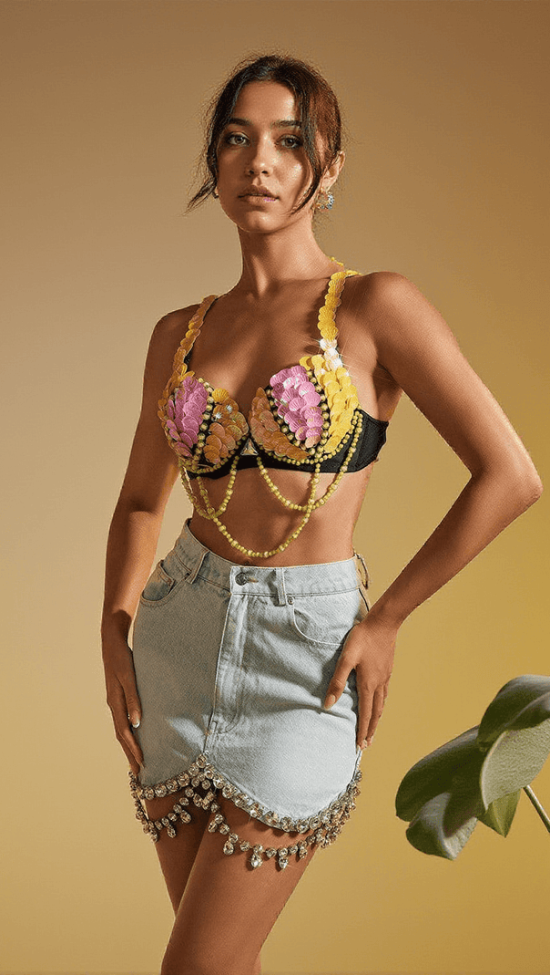AIIZIE LEONIE SEASHELL RHINESTONE DRAPED CROP TOP - product image