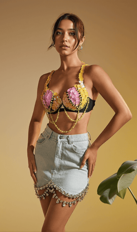 Leonie Seashell Rhinestone Draped Crop Top