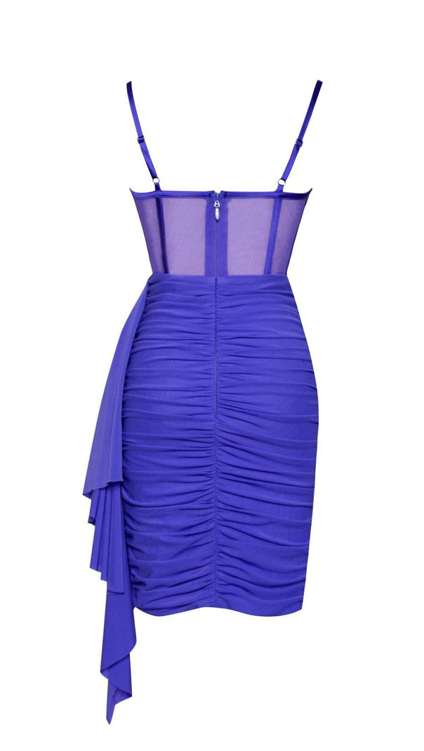 AIIZIE YOLIE ROYAL BLUE RUCHED DRAPING MESH CORSET DRESS - product image